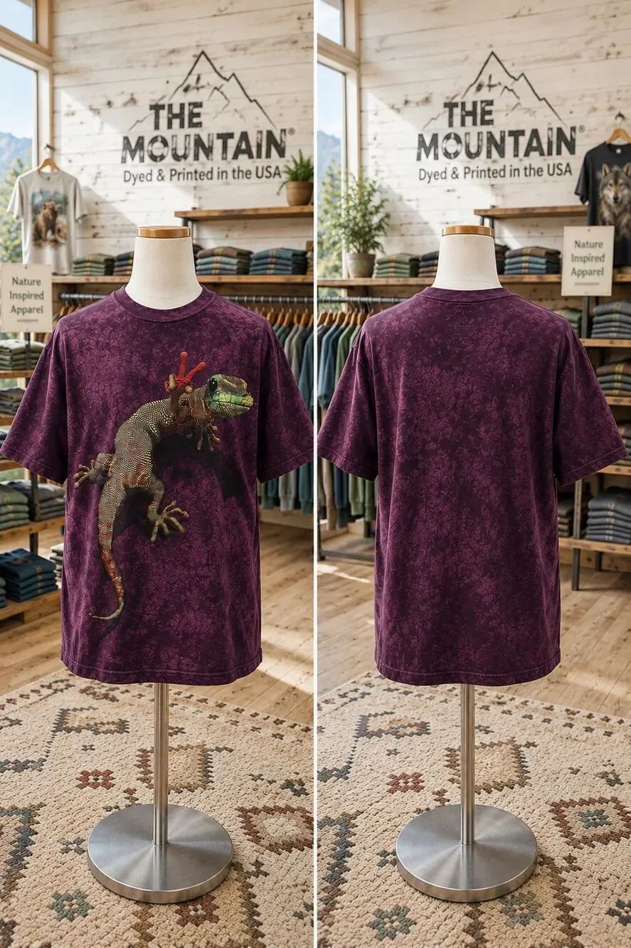 The Mountain Gecko Lizard AOP Tie Dye Graphic Tee Purple Size 3XL